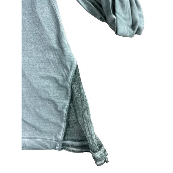 Soft Surroundings Sage Green Blouse Sz Large Silk Trim Roll Tab Sleeves Top - Picture 8 of 10